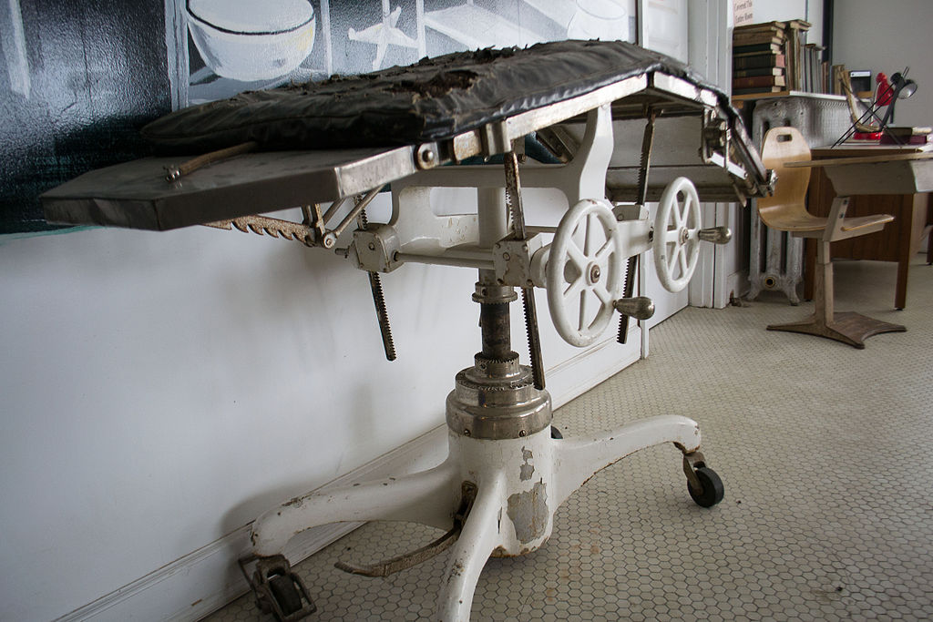hot lake hotel An original examination table used in the hotel hospital