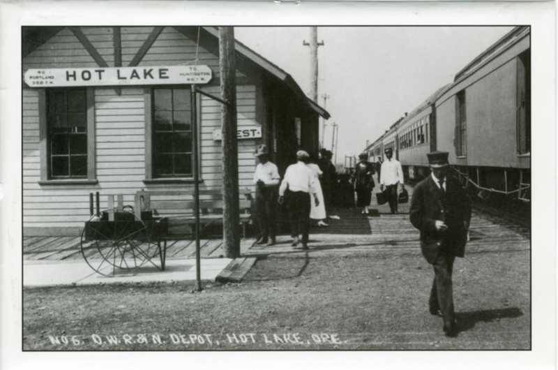 hot lake hotel A postcard features an old photo of Hot Lake's train depot.