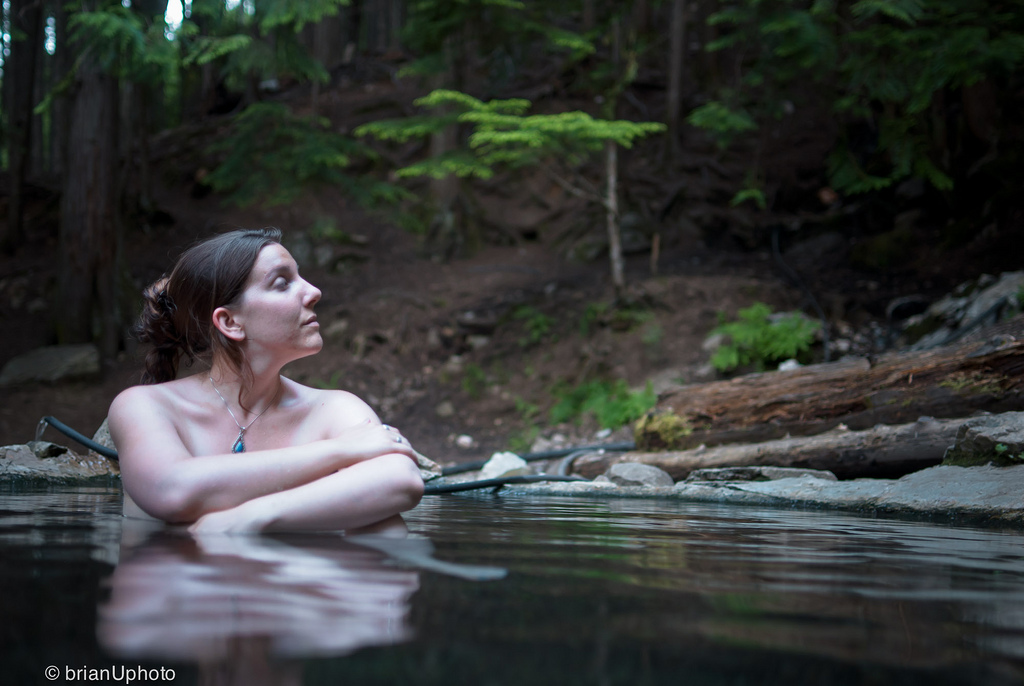 Swimmer making a peace sign during a skinny dip