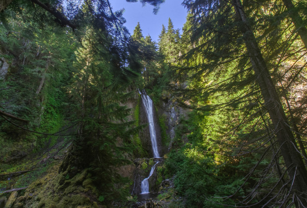 The stream that forms the Valhalla canyon merges with another nearby stream to create a glade with two waterfalls that have been nicknamed “Shangri-La.” Uncage The Soul/OPB