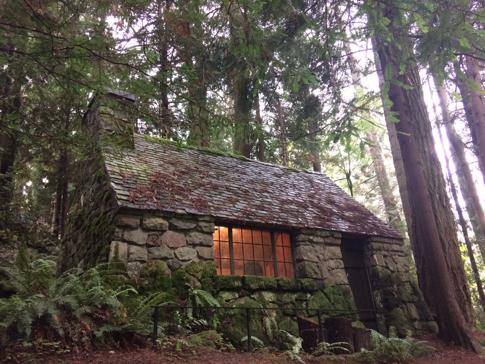 The Stone Cabin At The Leach Botanical Gardens. Photo by Leach Botanical Garden Facebook page. A stone cabin in the forest.