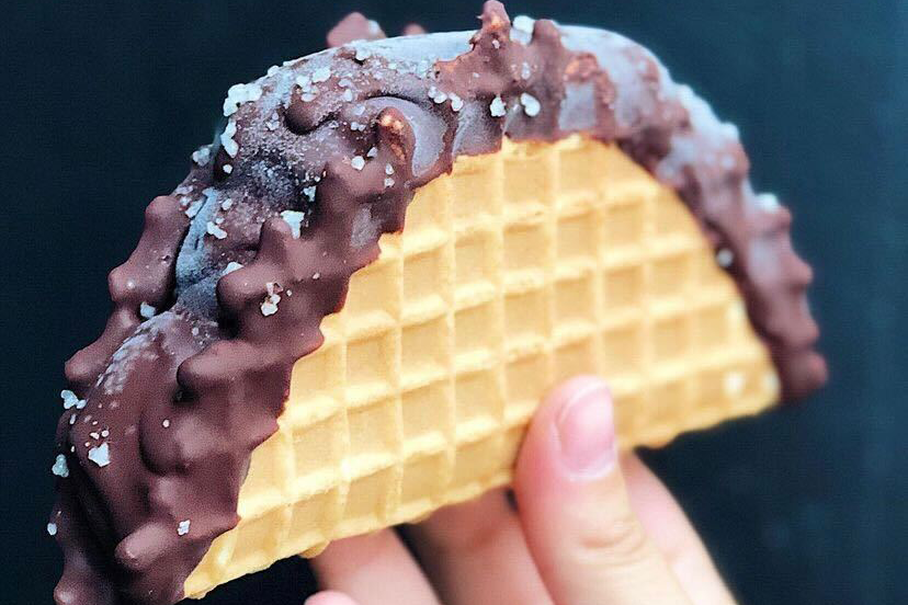 tacolate The tacolate, a waffle cone taco shell covered in chocolate, filled with ice cream