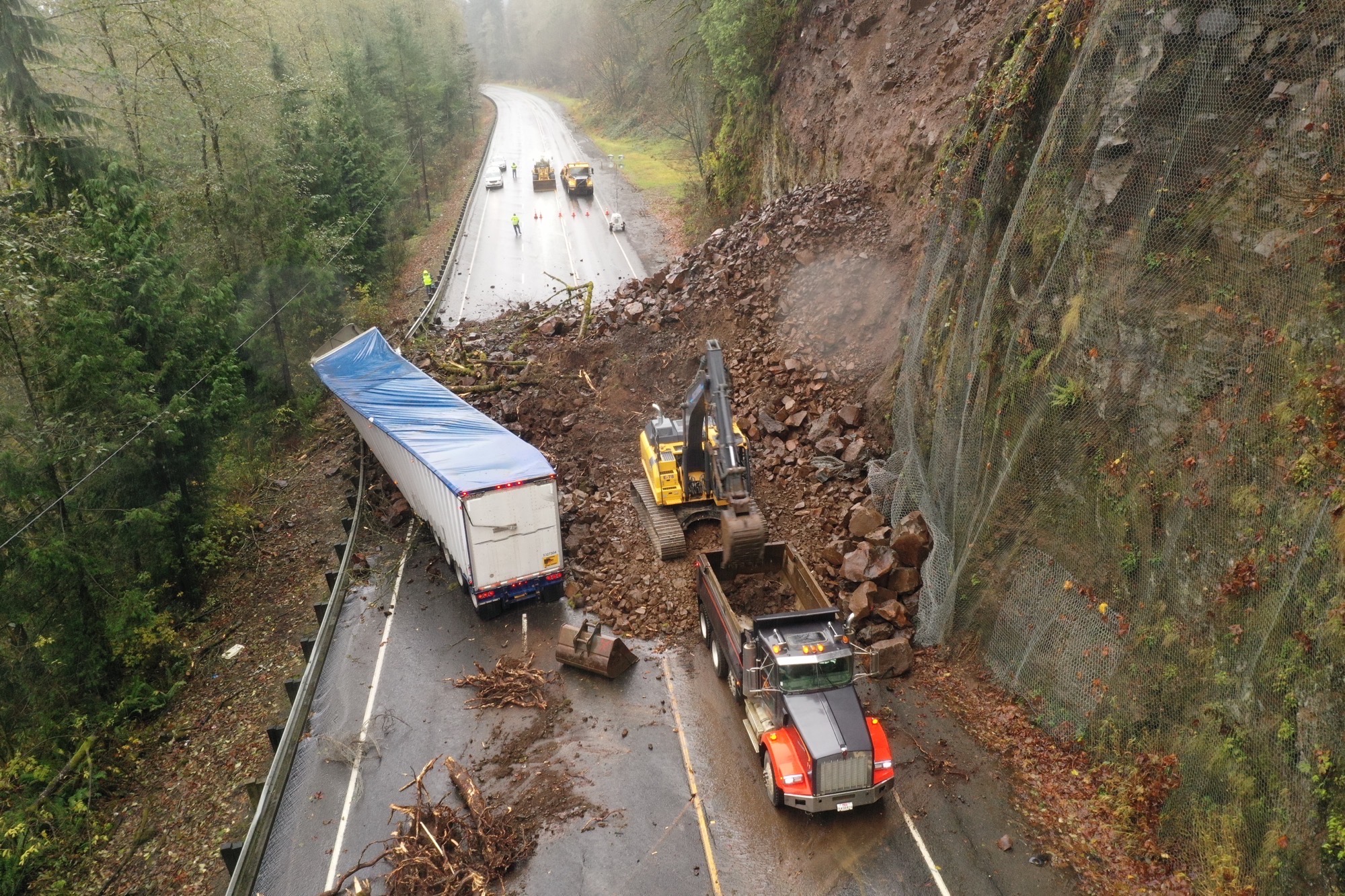 Photo via Oregon Department Of Transportation Facebook Page. A landslide being removed by ODOT crews.