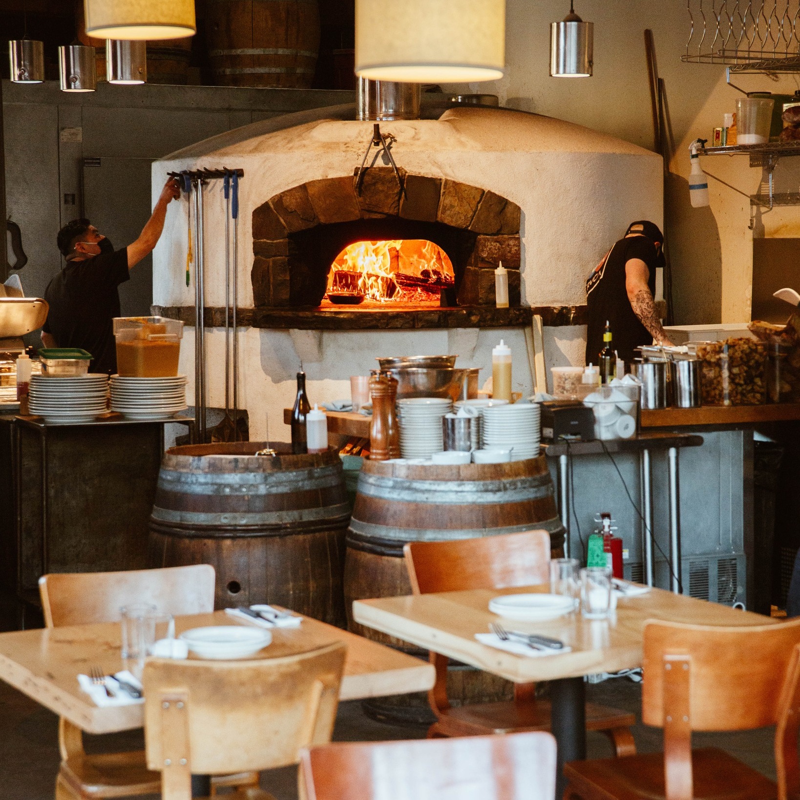 Ken’s Artisan Pizza Portland Oregon A wood fired pizza oven at Ken's Artisan Pizza in Portland Oregon.