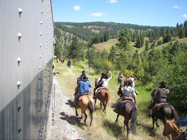 Eagle Cap Excursion Train beside the river in Northeast Oregon