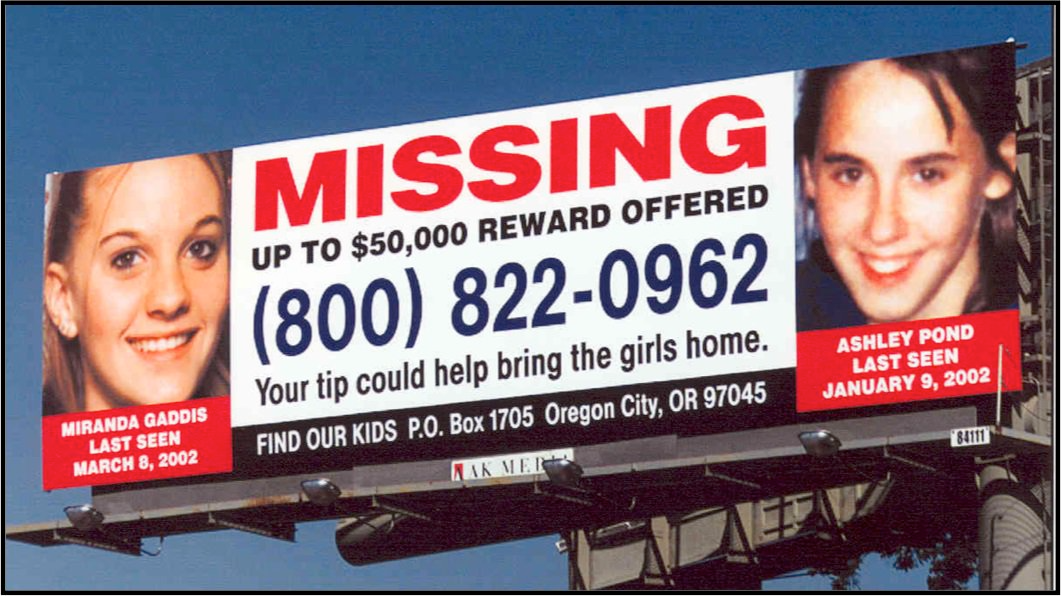 image Ashley Pond, Miranda Gaddis, Oregon Murders, Ward Weaver III, Oregon City, Beavercreek, In Memory, Crime, Disappearance, Kidnapping, 2002, FBI Photo