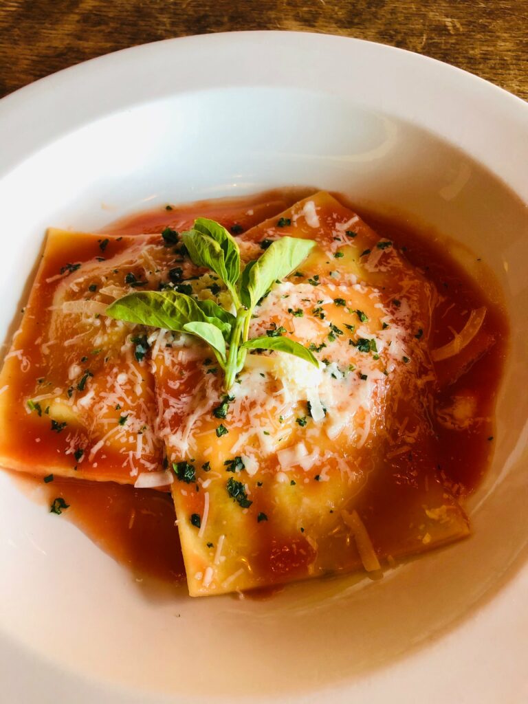 Three large ravioli's at Cassidy's Restaurant And Bar in Portland, Oregon.