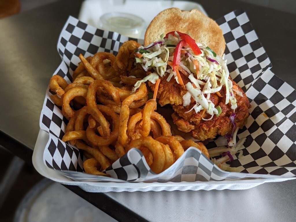 sandwich with curly fries