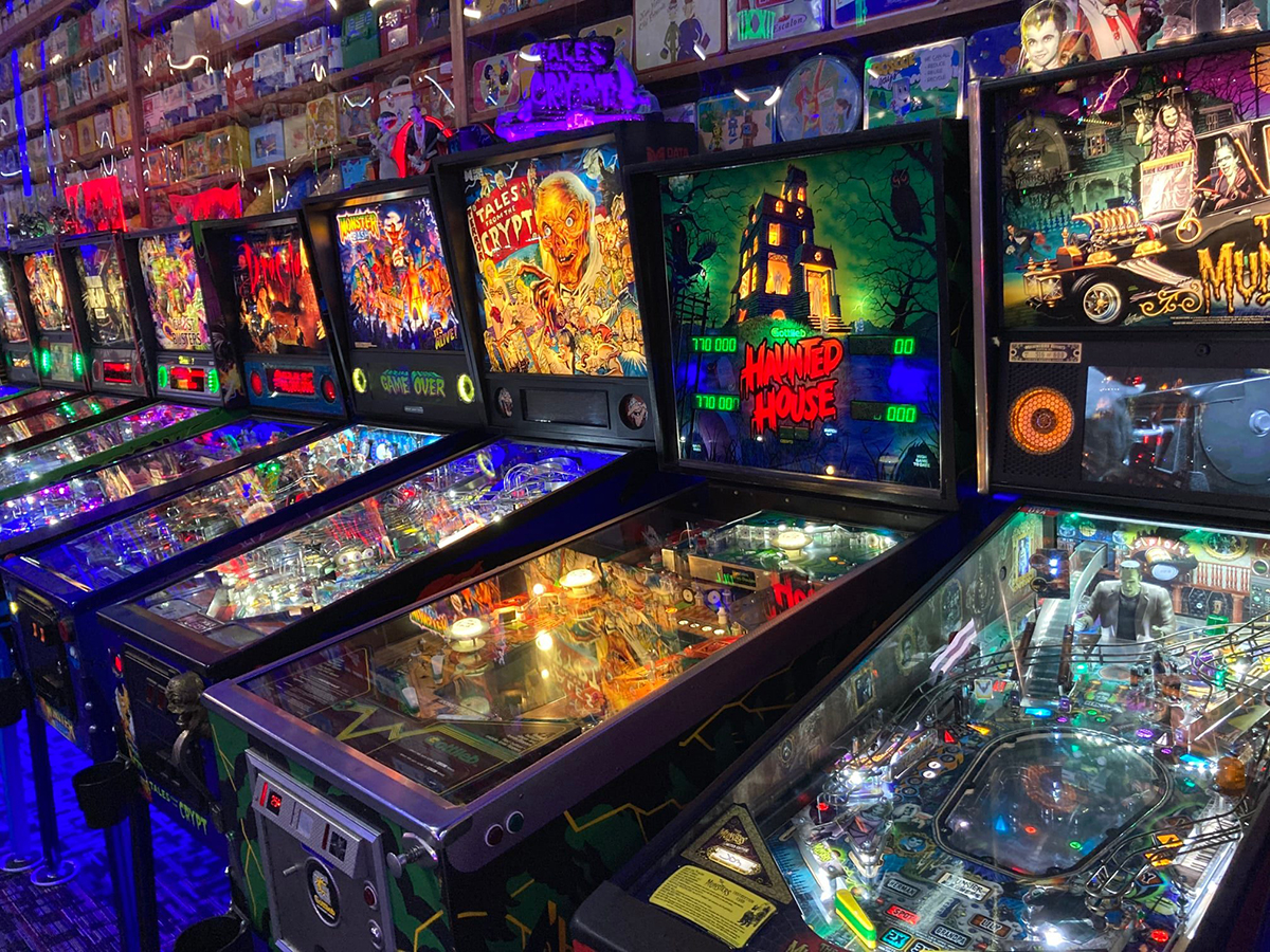 Photo via Next Level Pinball Museum Facebook page Several brightly lit pinball machines inside Next Level Pinball. The room is kind of dark, so the pinball machines are all lit up brightly. Looks like lots of fun!