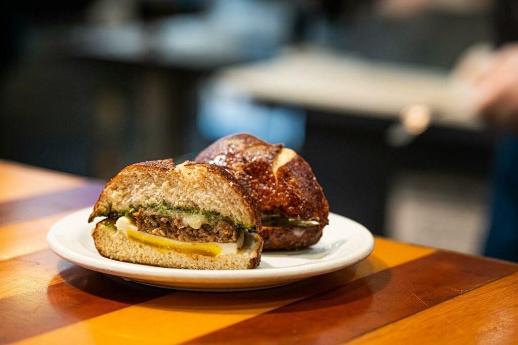 A breakfast sandwich.