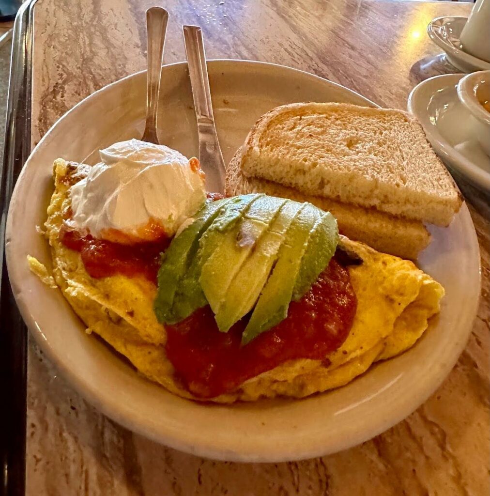 Avo, sour cream, salsa omelete