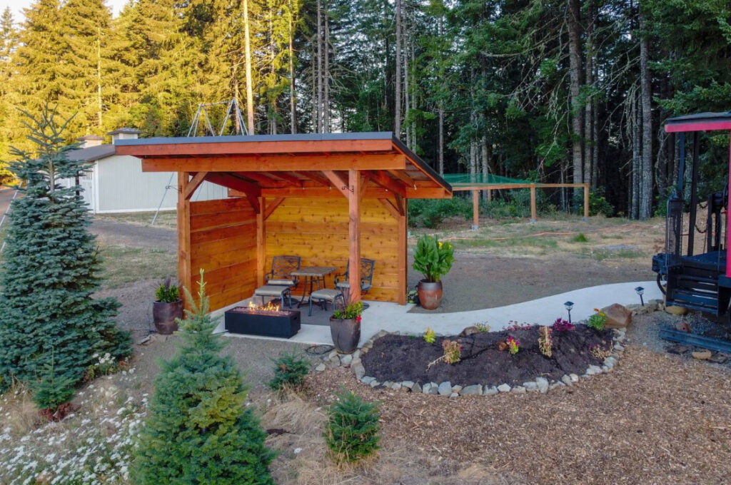 The covered patio and fire pit.