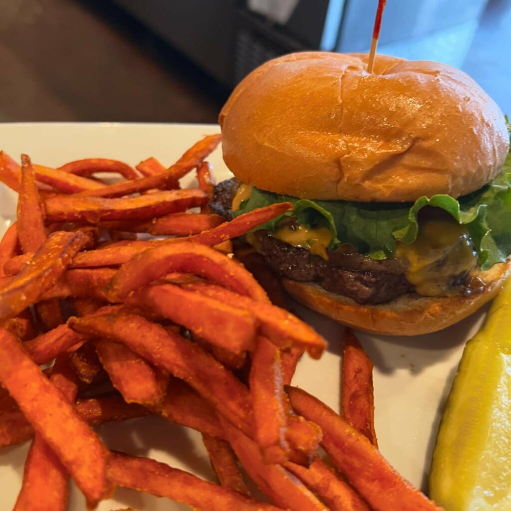 burger and sweet pot fries