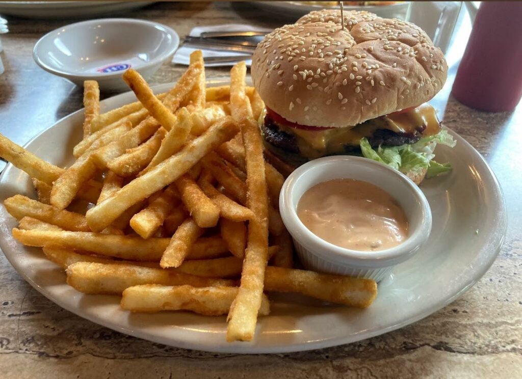 cheeseburger and fries