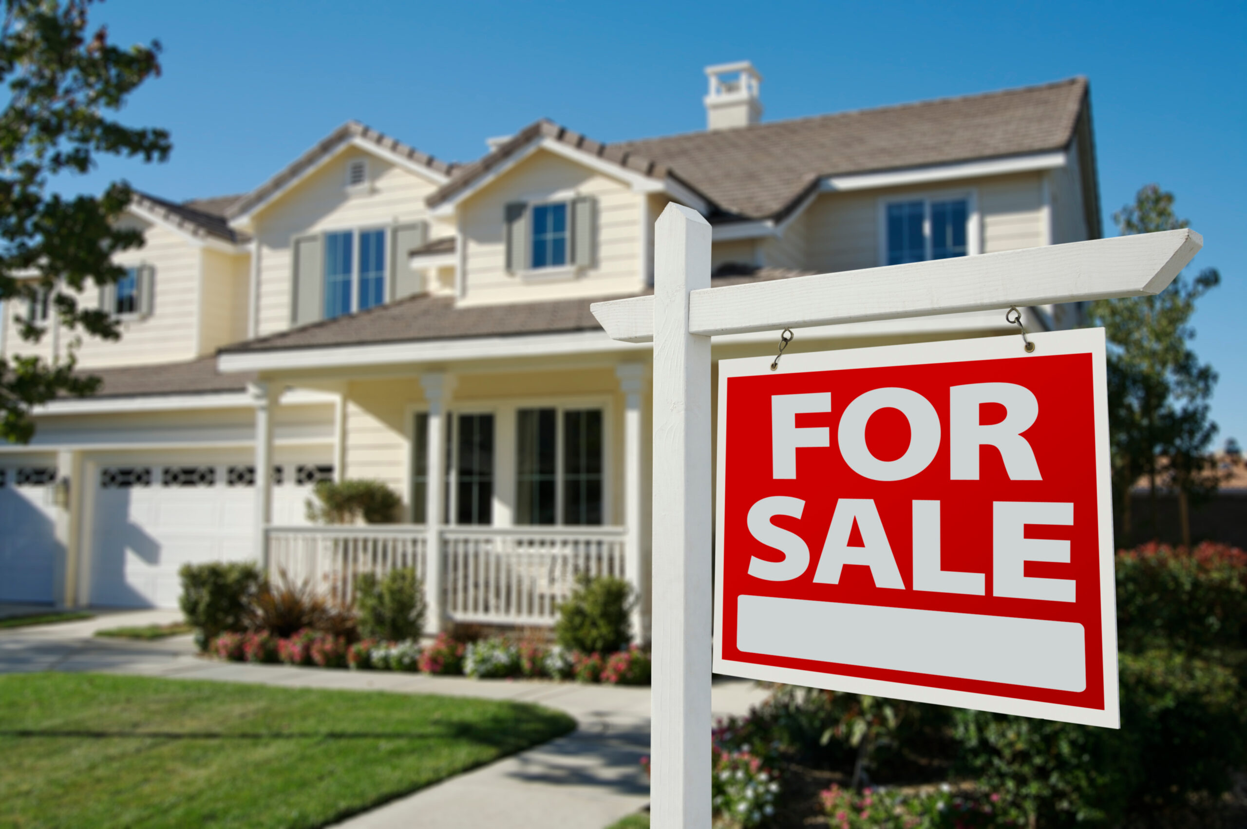 Home For Sale Sign in Front of New House. oregon, expensive housing