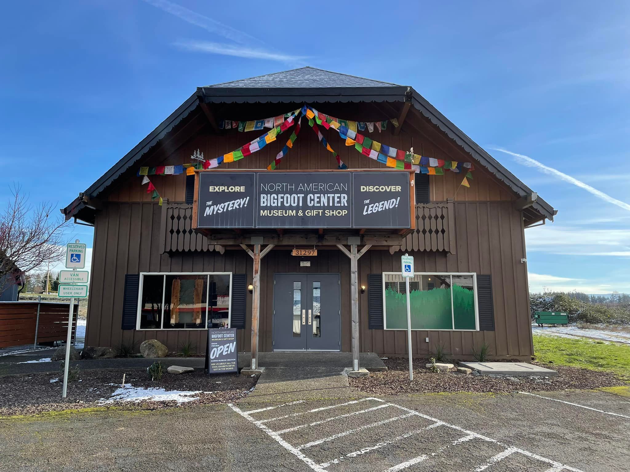 Photo via the North American Bigfoot Center Facebook page. The outside of the North American Bigfoot Center.