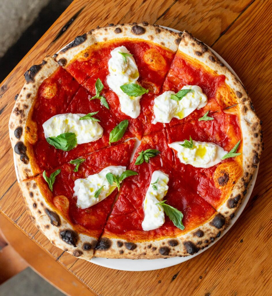 A gorgeous wood fired pizza.