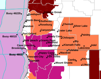 A heat map of southwest Oregon for July 2024.