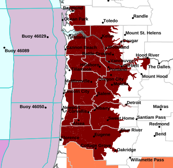A heat weather map of north west Oregon for July 2024.