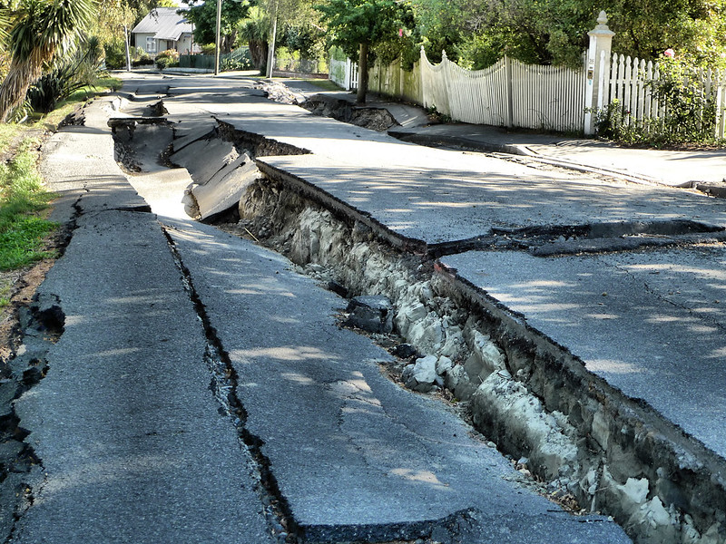 A 7.1 earthquake in Canterbury, NZ caused damage to this road.
