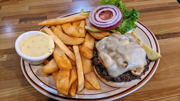Swiss burger at Covered Bridge Cafe