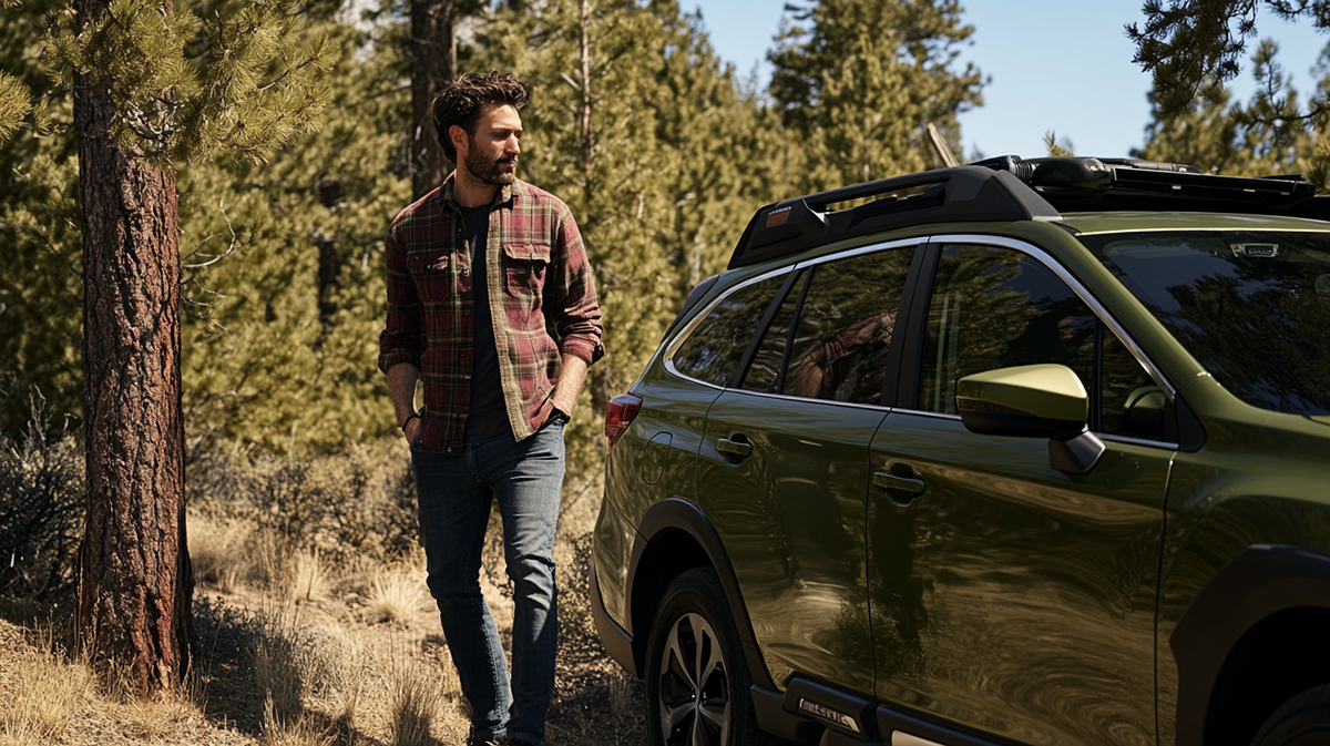 oregon_man_subaru oregon man with Forest Green his Subaru outback