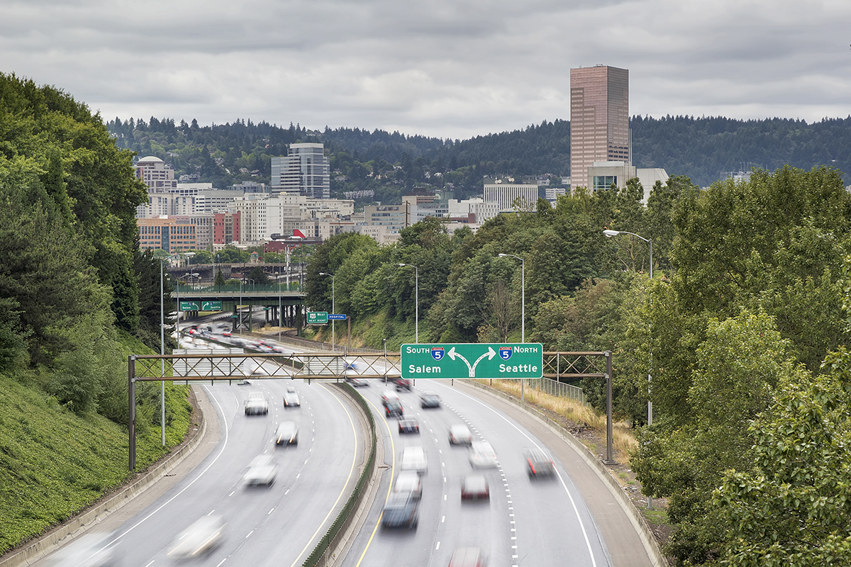 I-84,To,I-5,Interstate,Freeway,In,Portland,Oregon,With,Long I-84 to Interstate freeway in Portland