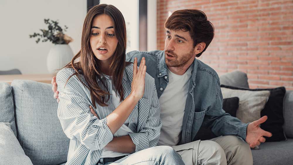 calm-down Man tells wife to calm down