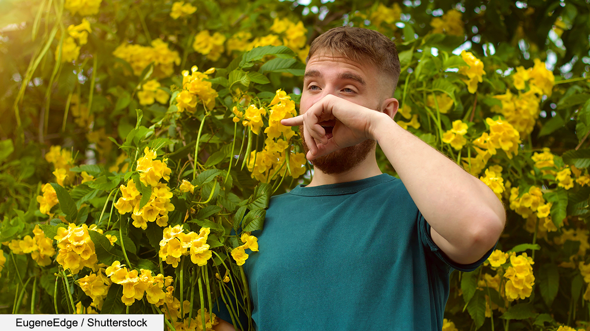 Portrait,Of,Handsome,Young,Allergic,Man,Is,Suffering,From,Pollen man with horrible allergies