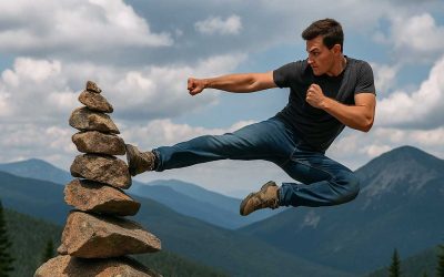 Local Hikers Cheer as Hero Delivers Flying Kick to Yet Another One of Those Annoying Rock Stacks