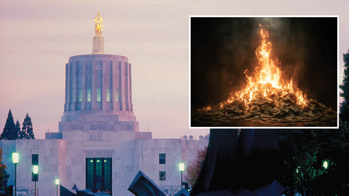 Oregon State Capitol at Sunset money burning oregon
