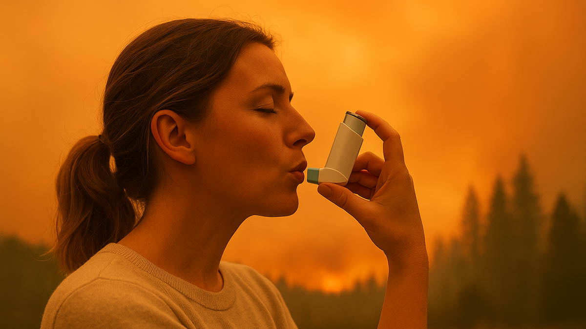 locals_wildfires_pnw woman using inhaler during wildfire season