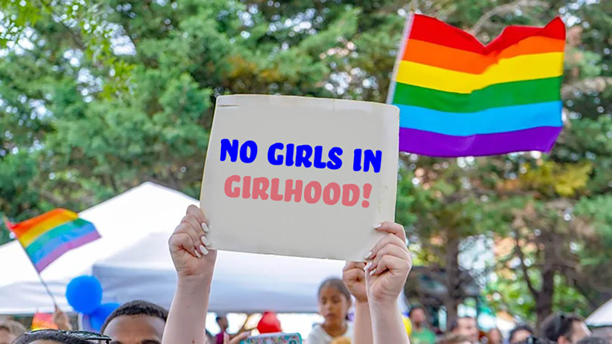ban_girls_sports no girls in girlhood sign protest