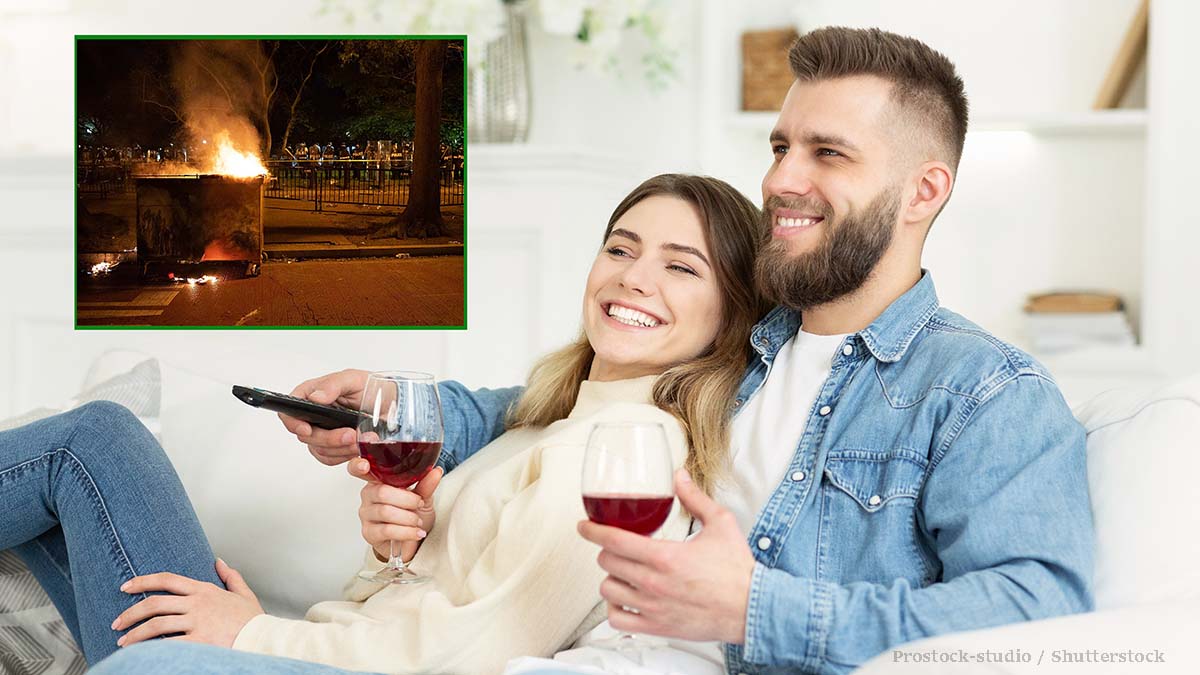 Loving,Couple,Drinking,Wine,And,Watching,Tv,,Enjoying,Cozy,Evening