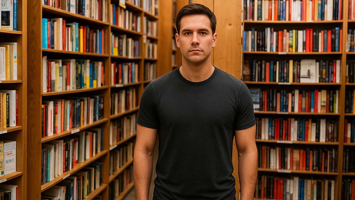 powells Man with no tattoos at Powells