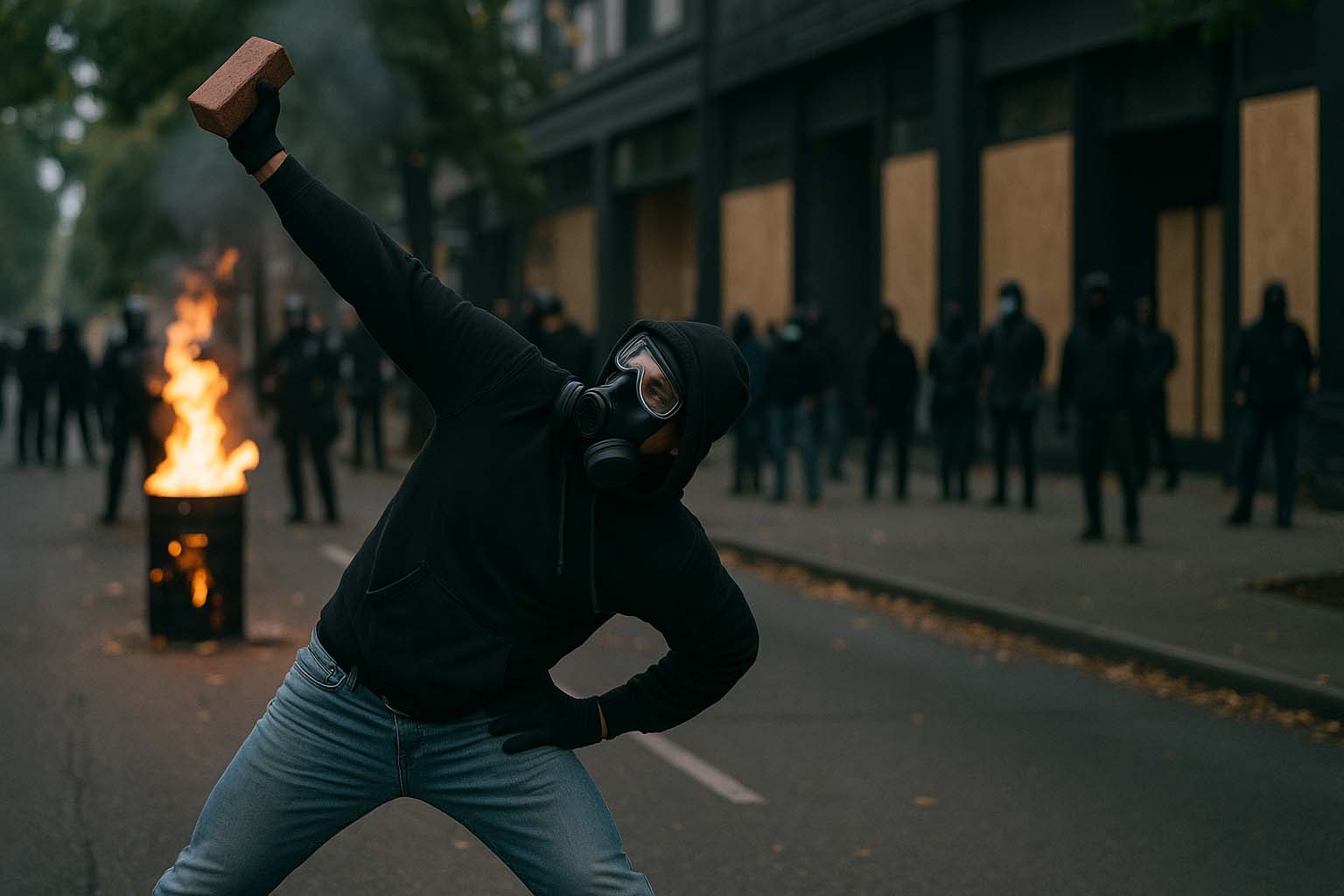 protestor stretching