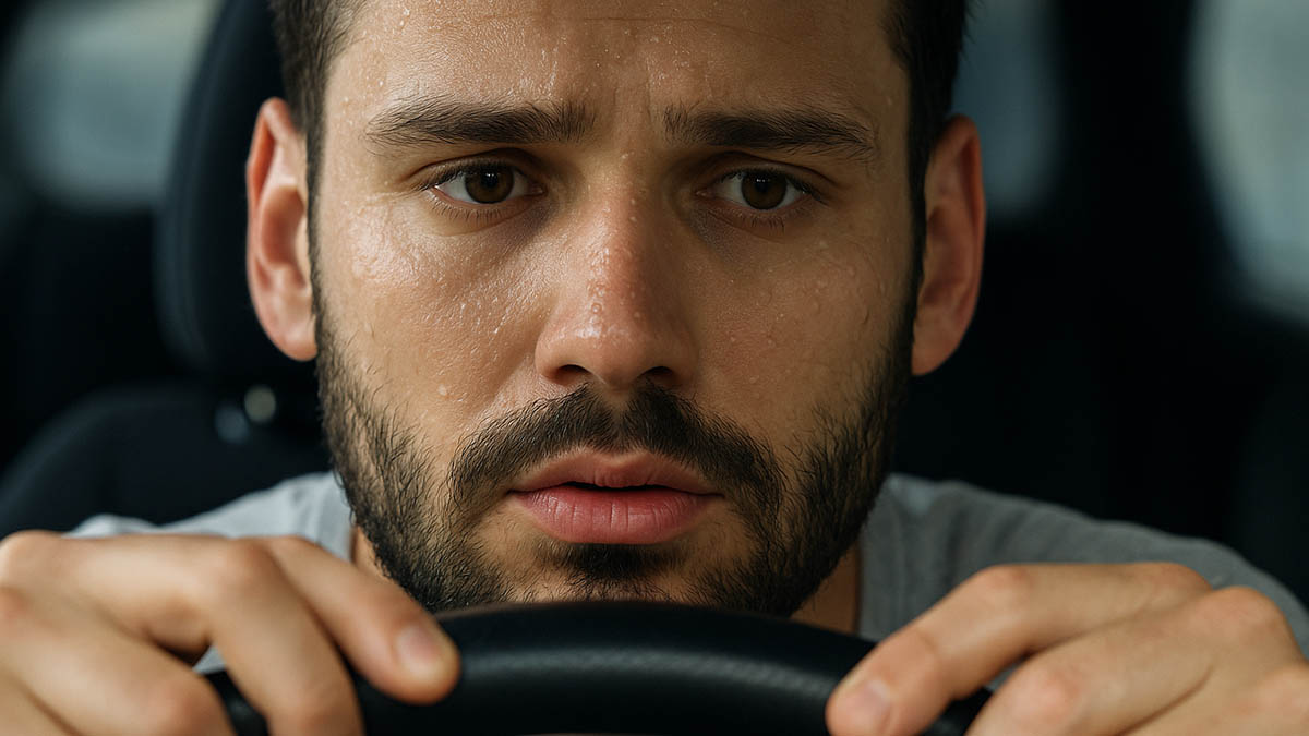 sweating_in_car man sweating in car
