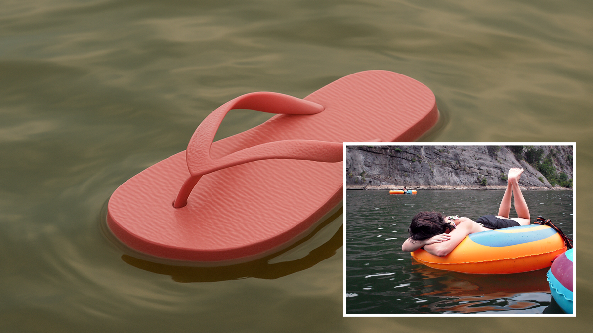 warm white claw woman floating loses flip flop