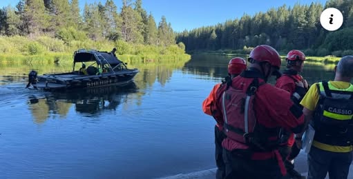 Photo via a post made by diver Juan Heredia via Facebook. Search and rescue crews look for a missing person in the Deschutes River.