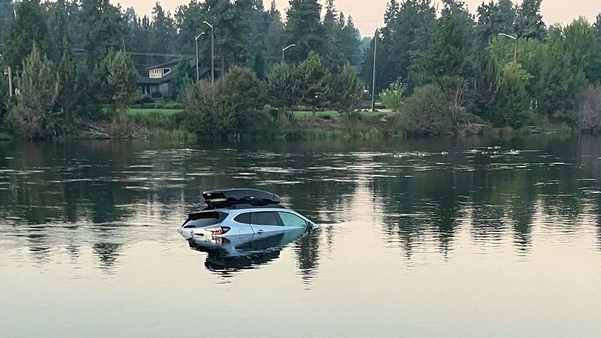 car_river_bend_oregon Subaru in the river, Bend Oregon