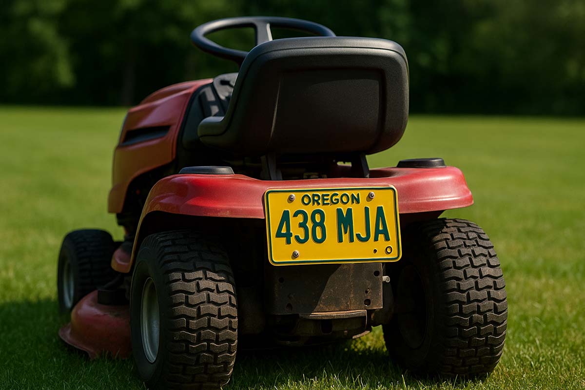 lawn_mower_oregon lawn mower with license plate in Oregon