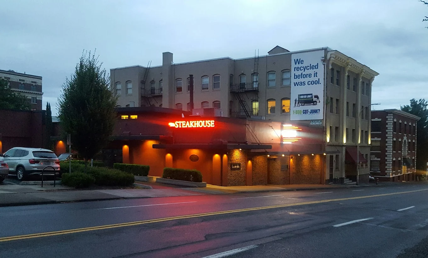Photo by Michaela Corey via Google Local. The exterior of the RingSide Steakhouse building in Portland, Oregon.