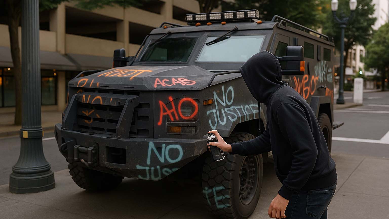 armored trucks graffiti armored vehicle covered in graffiti, Portland, Oregon