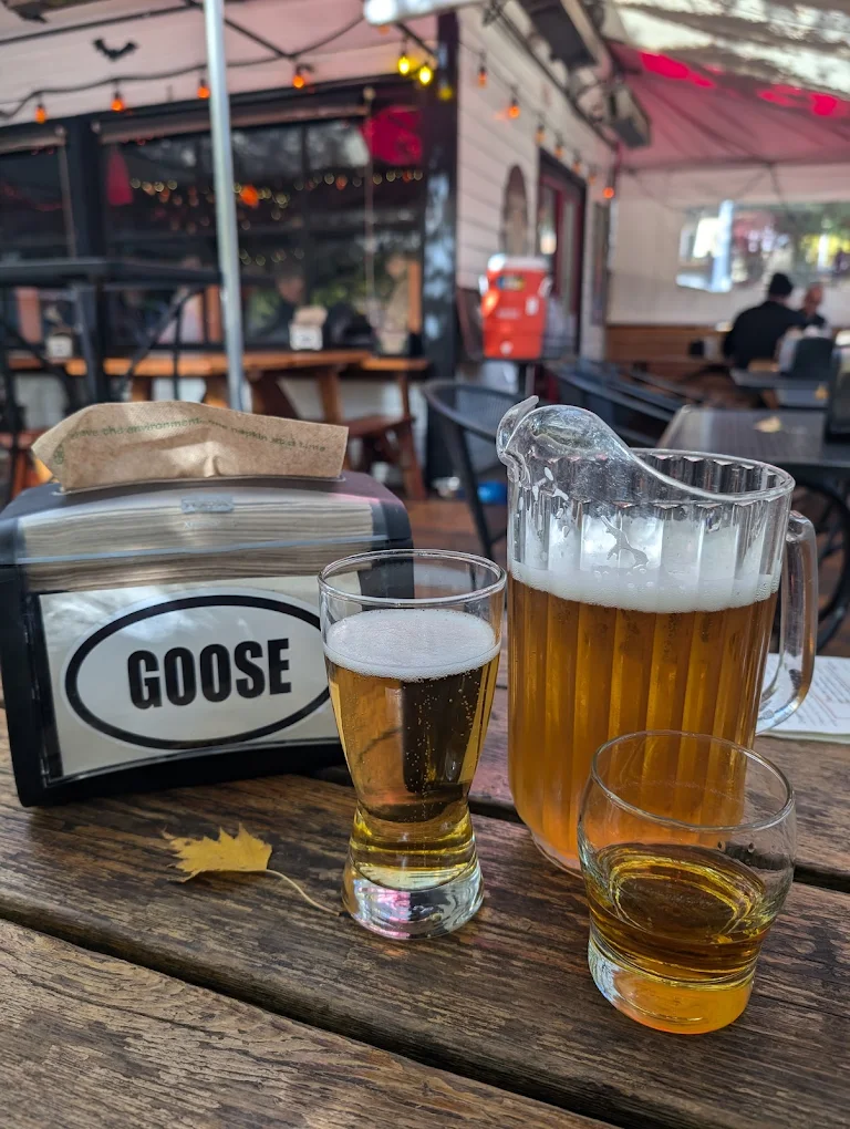 Beer sitting on a table at Goose Hollow Inn.